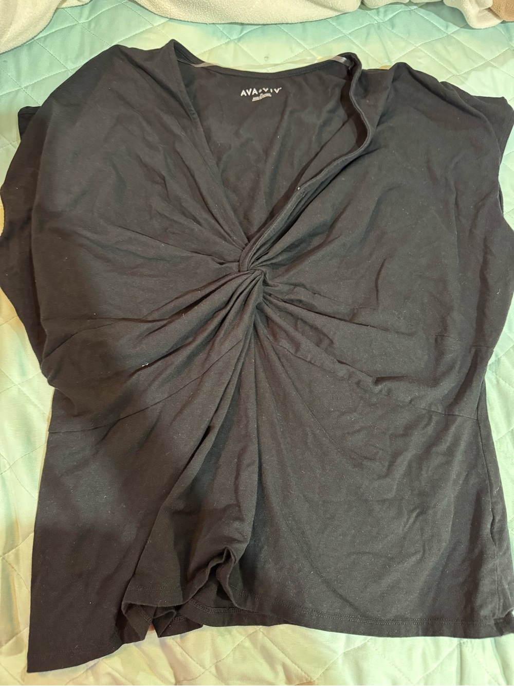 Ava & Viv Black Twist-Knot Short Sleeve Top